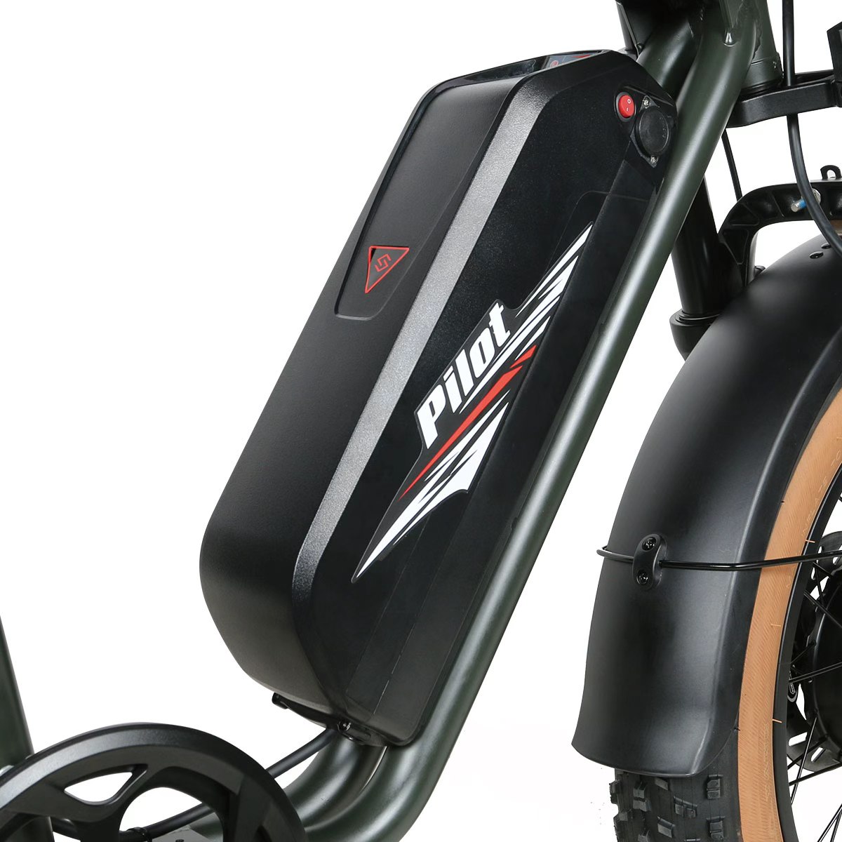 Close-up of the removable 48V battery pack on the Pilot G/S